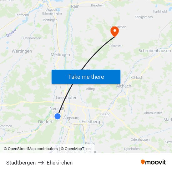 Stadtbergen to Ehekirchen map