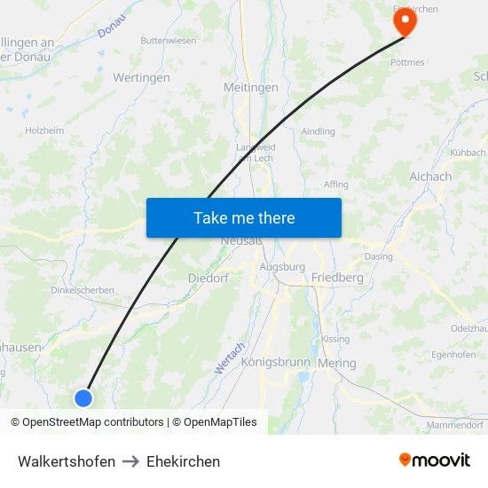 Walkertshofen to Ehekirchen map