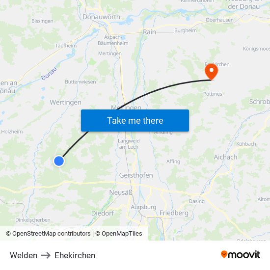 Welden to Ehekirchen map