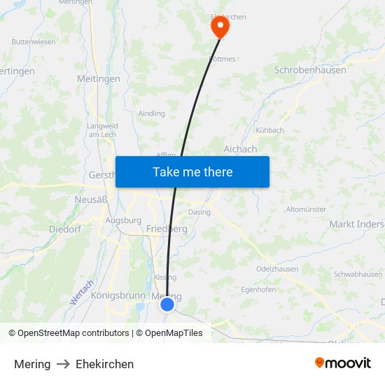 Mering to Ehekirchen map