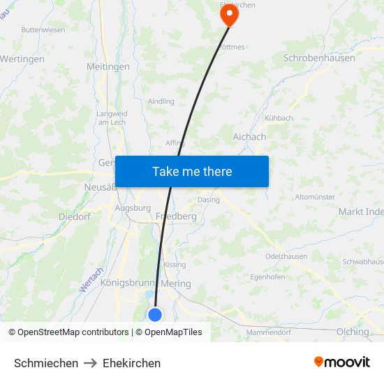 Schmiechen to Ehekirchen map