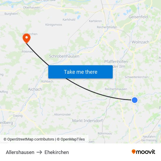 Allershausen to Ehekirchen map