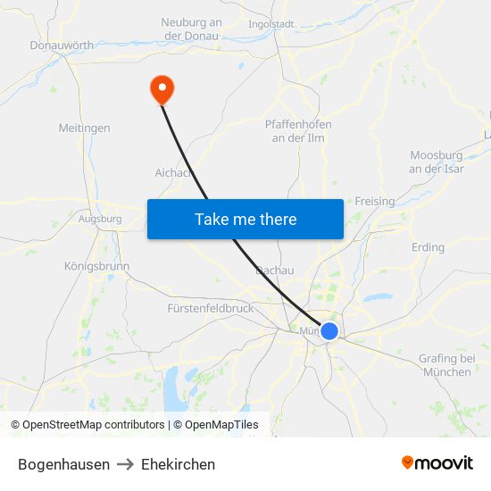 Bogenhausen to Ehekirchen map