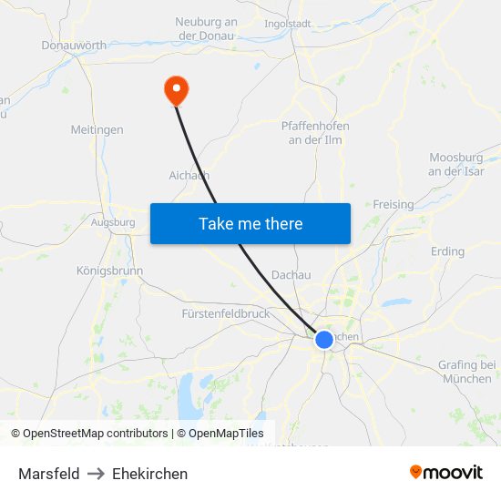 Marsfeld to Ehekirchen map