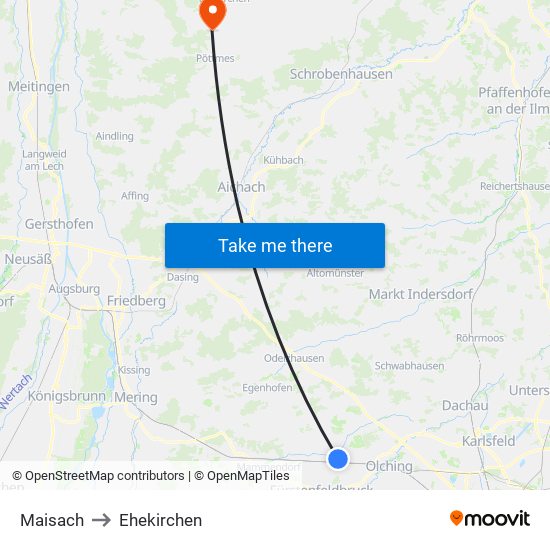 Maisach to Ehekirchen map