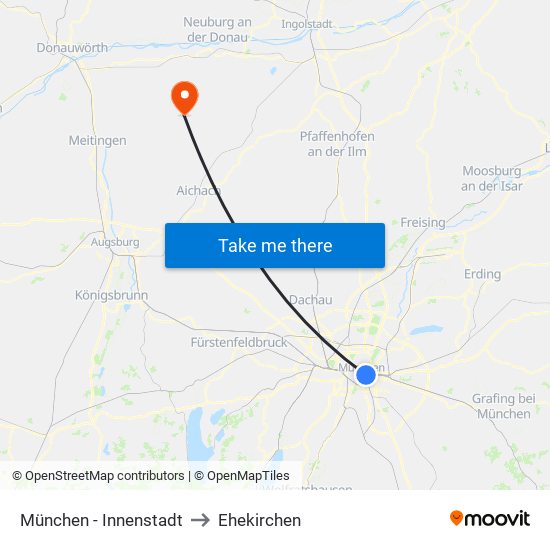 München - Innenstadt to Ehekirchen map