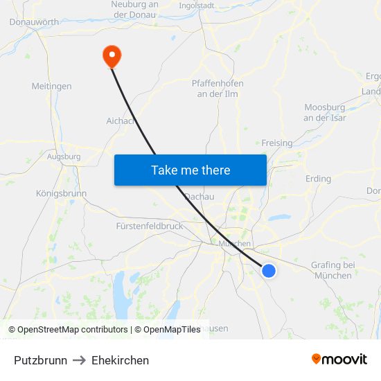 Putzbrunn to Ehekirchen map