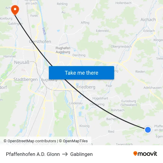 Pfaffenhofen A.D. Glonn to Gablingen map