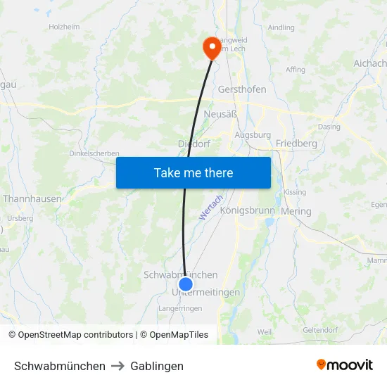 Schwabmünchen to Gablingen map