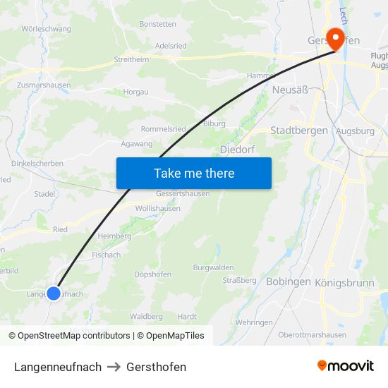 Langenneufnach to Gersthofen map