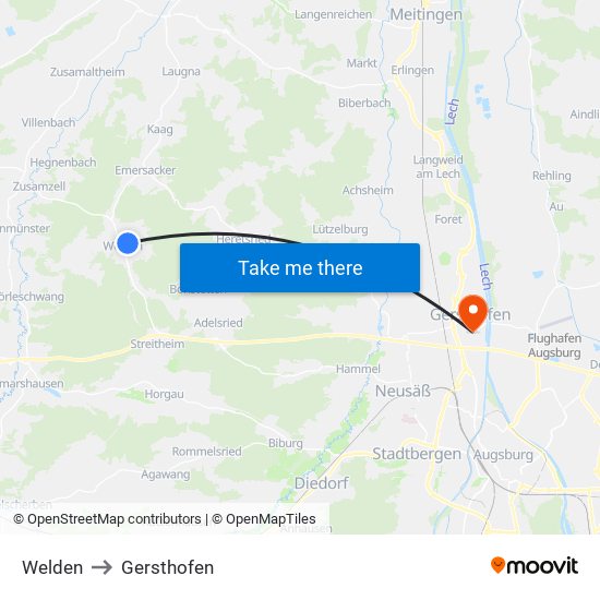 Welden to Gersthofen map