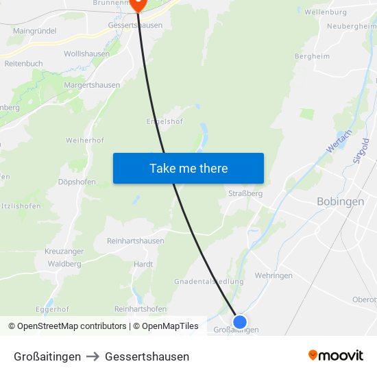 Großaitingen to Gessertshausen map