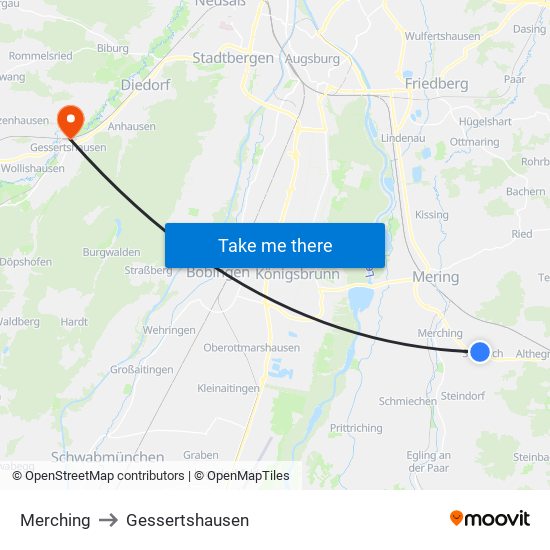 Merching to Gessertshausen map