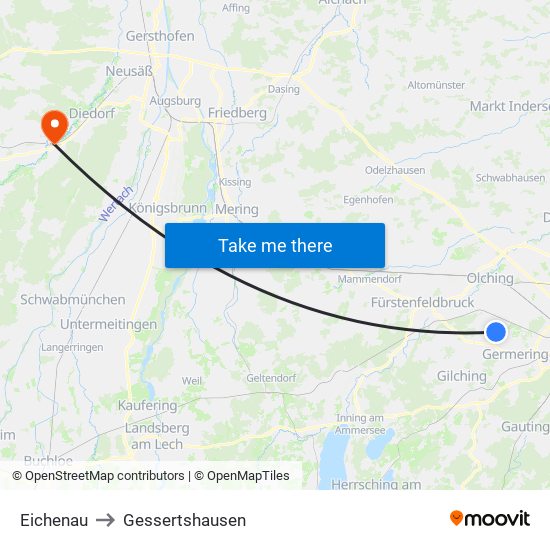 Eichenau to Gessertshausen map