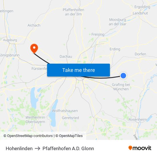 Hohenlinden to Pfaffenhofen A.D. Glonn map