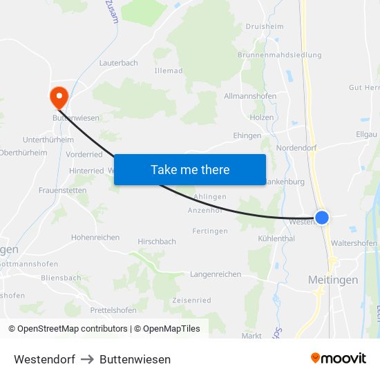 Westendorf to Buttenwiesen map