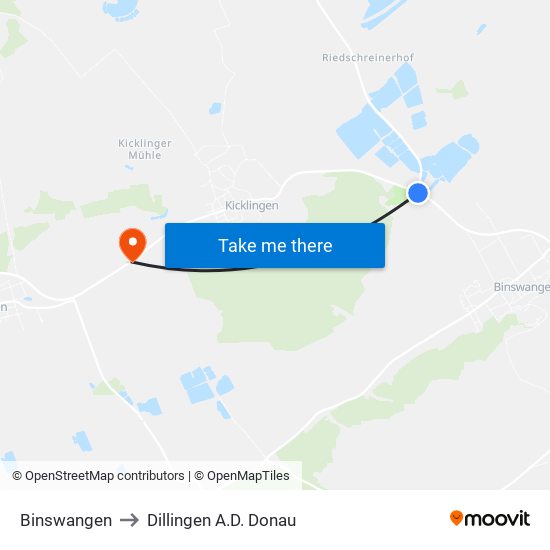 Binswangen to Dillingen A.D. Donau map