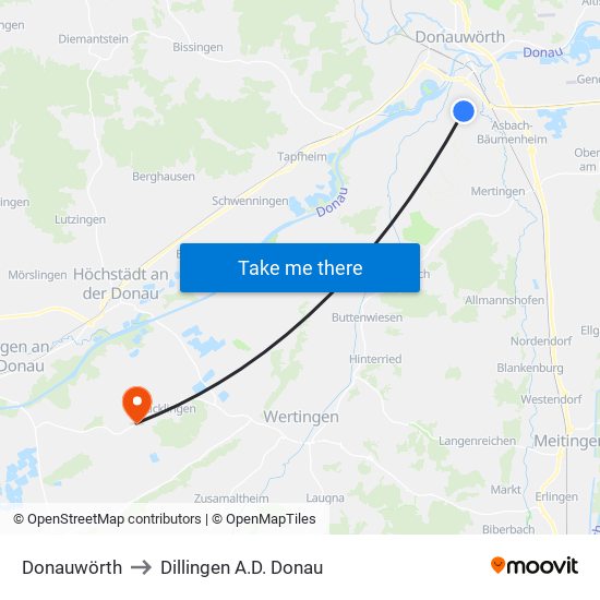 Donauwörth to Dillingen A.D. Donau map