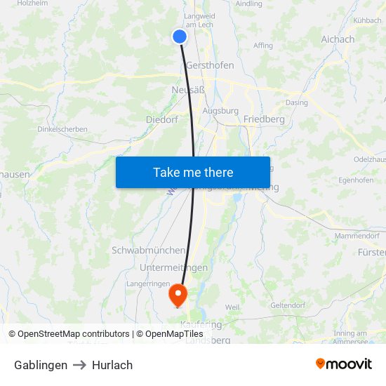 Gablingen to Hurlach map