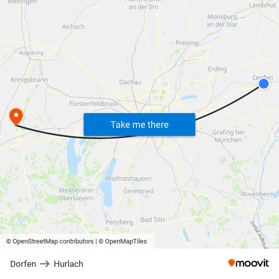 Dorfen to Hurlach map