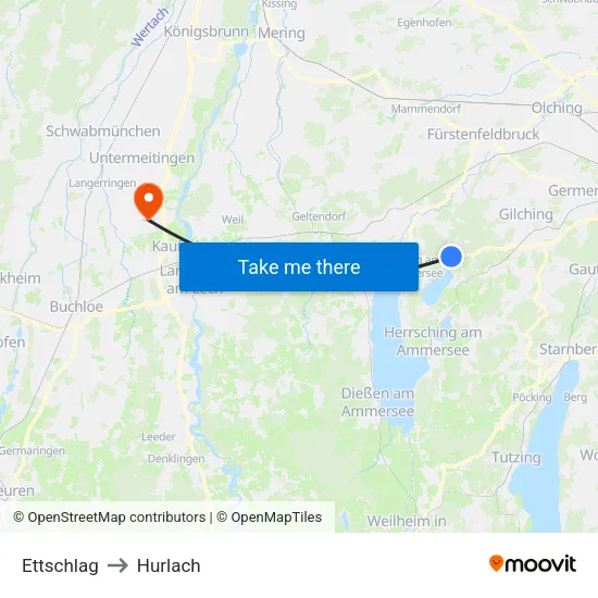Ettschlag to Hurlach map