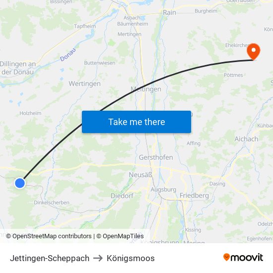 Jettingen-Scheppach to Königsmoos map