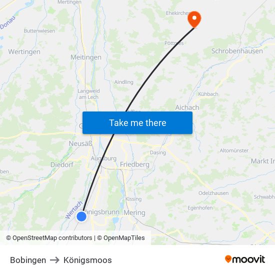 Bobingen to Königsmoos map