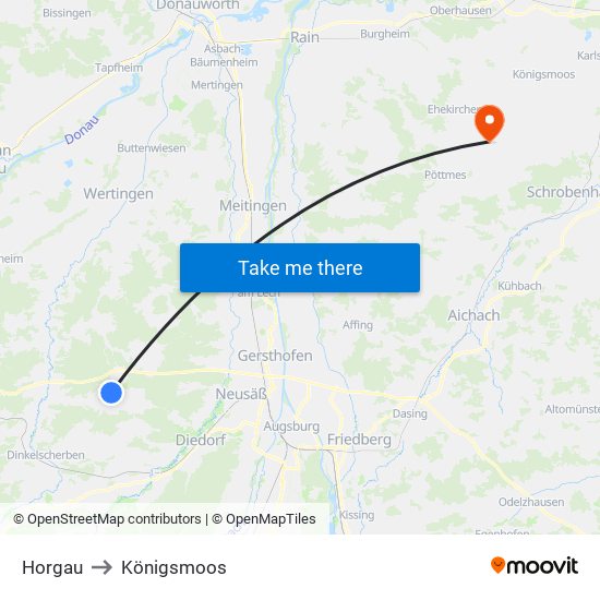 Horgau to Königsmoos map