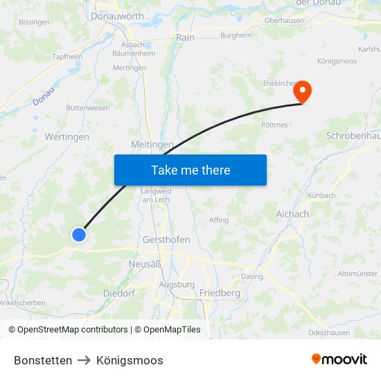 Bonstetten to Königsmoos map