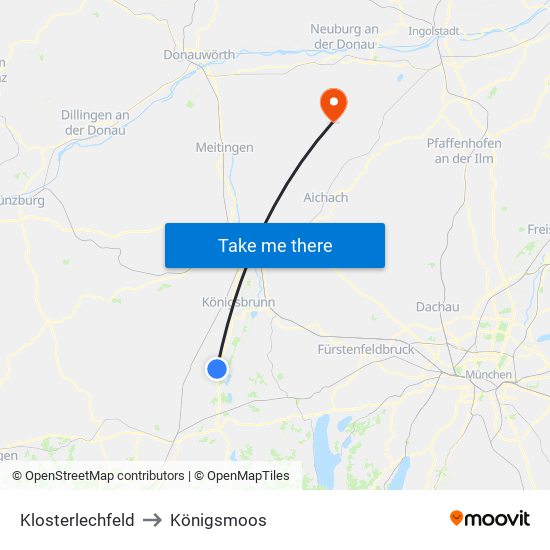 Klosterlechfeld to Königsmoos map