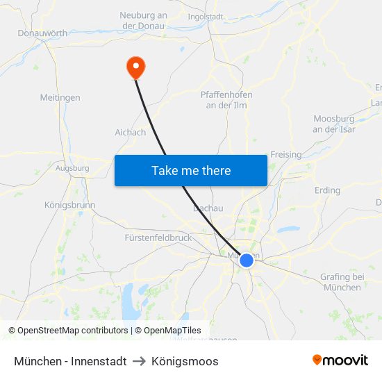 München - Innenstadt to Königsmoos map