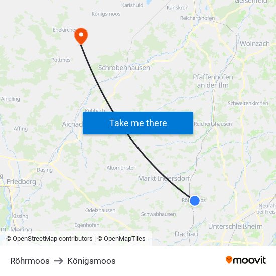 Röhrmoos to Königsmoos map