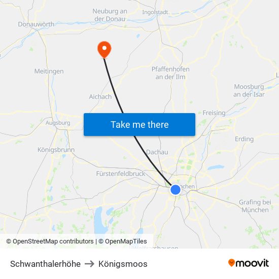 Schwanthalerhöhe to Königsmoos map