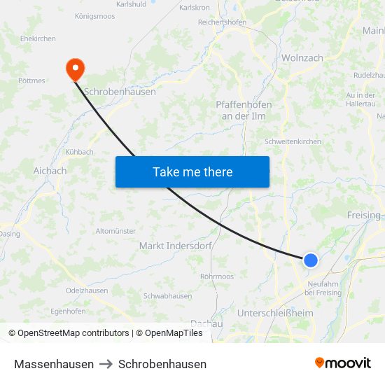 Massenhausen to Schrobenhausen map