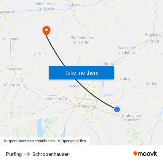 Purfing to Schrobenhausen map