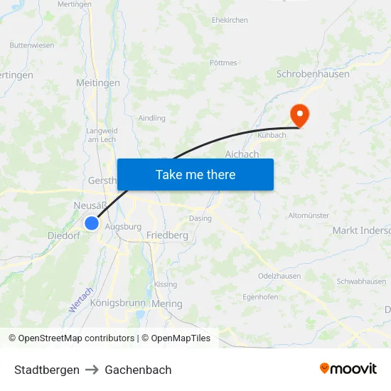 Stadtbergen to Gachenbach map