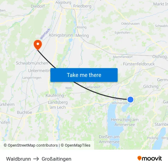 Waldbrunn to Großaitingen map