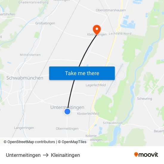 Untermeitingen to Kleinaitingen map