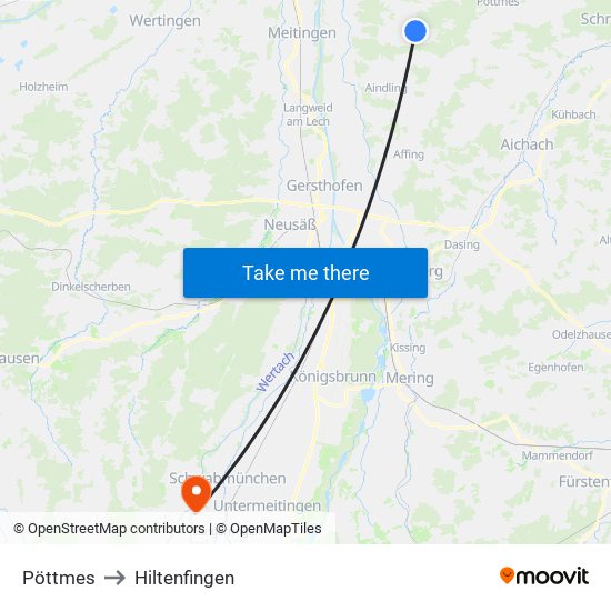 Pöttmes to Hiltenfingen map