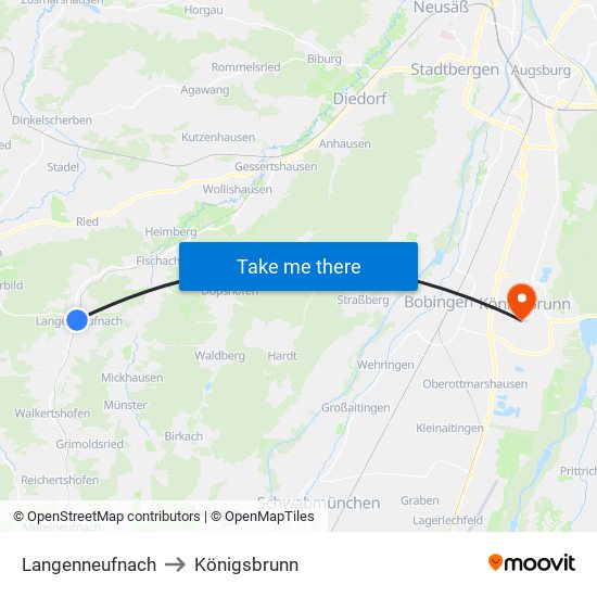 Langenneufnach to Königsbrunn map