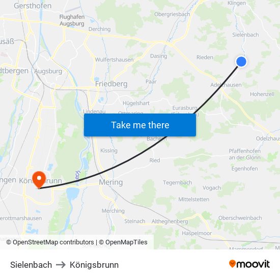 Sielenbach to Königsbrunn map