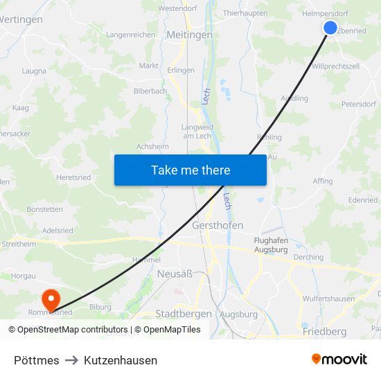 Pöttmes to Kutzenhausen map