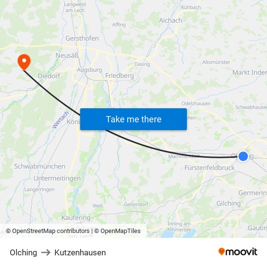 Olching to Kutzenhausen map