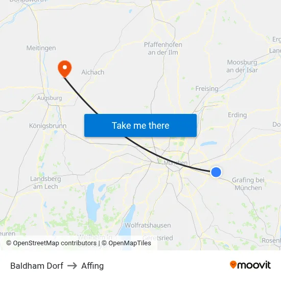 Baldham Dorf to Affing map