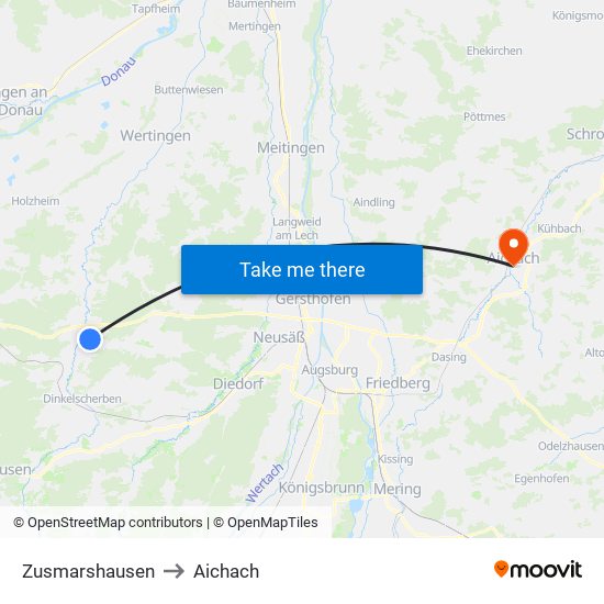 Zusmarshausen to Aichach map