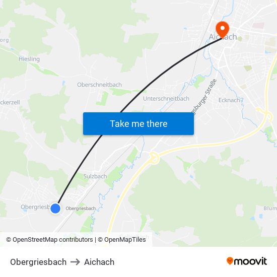 Obergriesbach to Aichach map