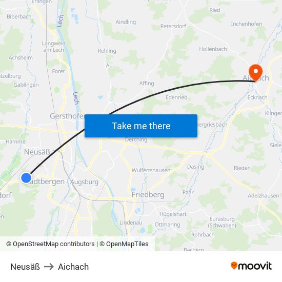 Neusäß to Aichach map