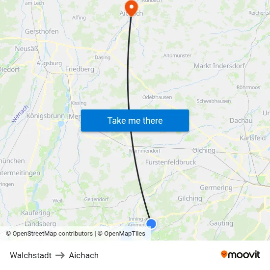 Walchstadt to Aichach map
