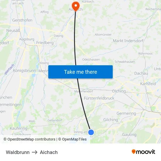 Waldbrunn to Aichach map