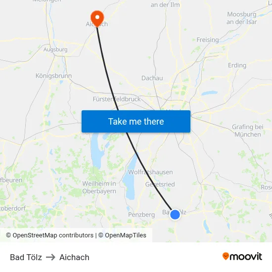 Bad Tölz to Aichach map